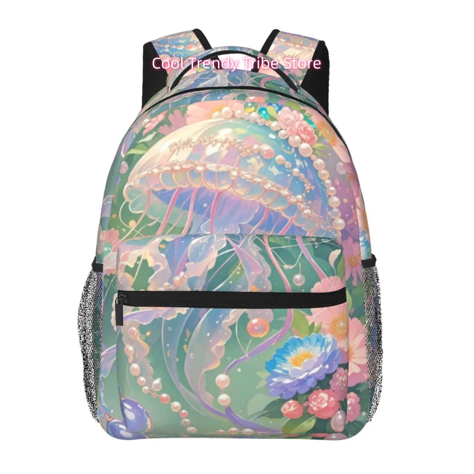 Lightweight Oxford Cloth Backpack with Adjustable Shoulder Straps & Pearl Jellyfish Print - Suitable for Casual Outings, Daily C