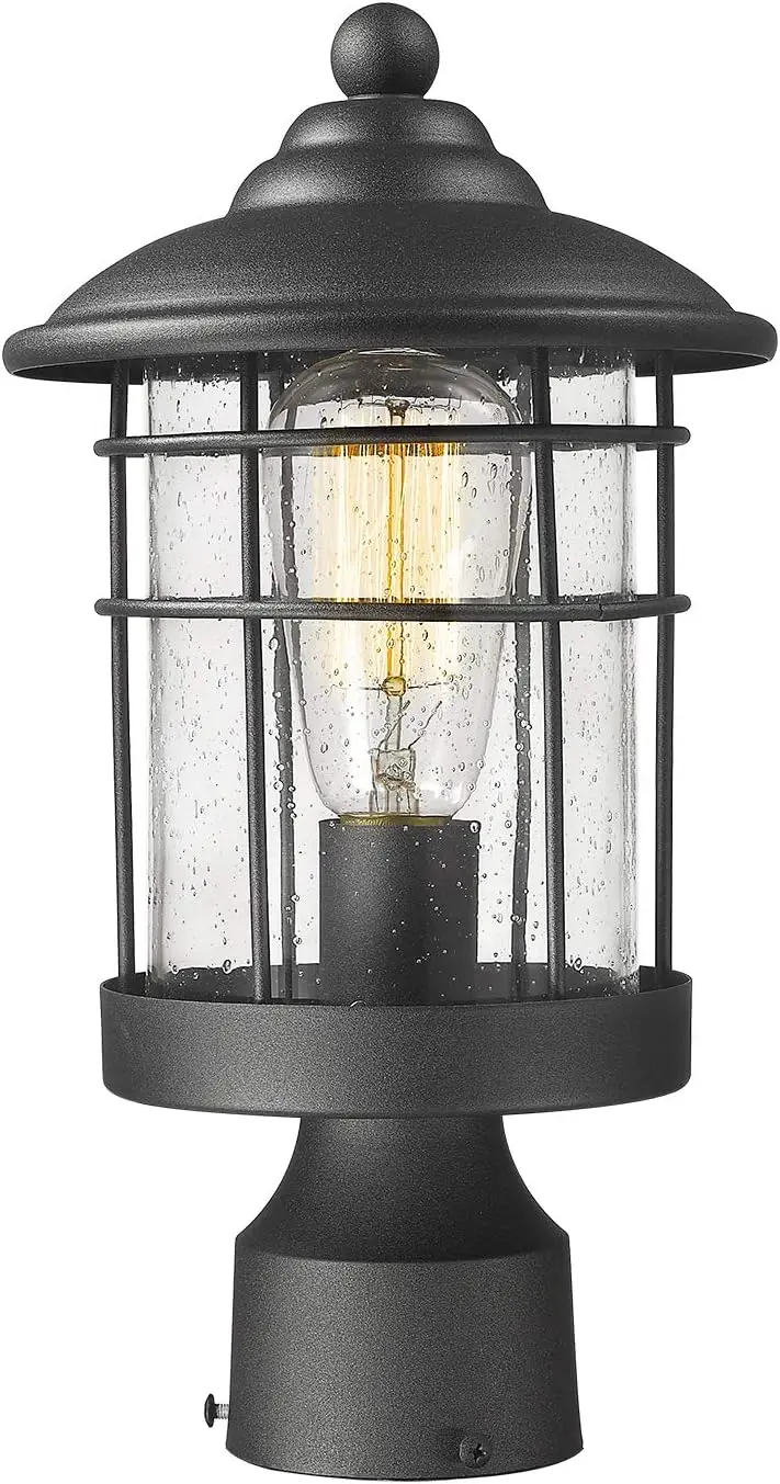 

Outdoor Post Light with Seeded Glass in Black Finish, Exterior Lantern for Patio and Garden