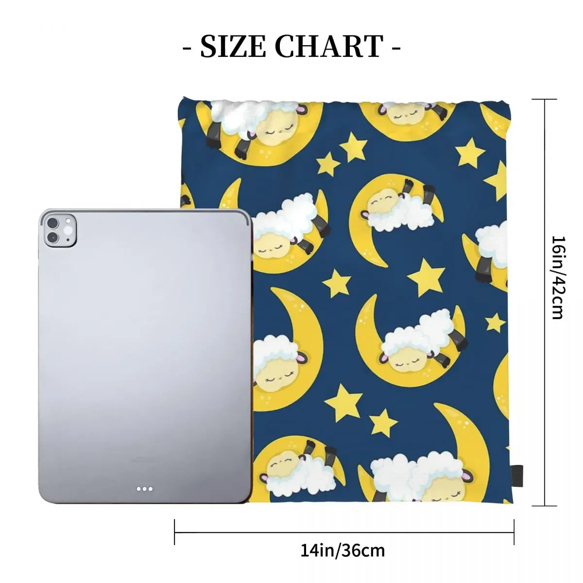 Sheep Pattern, Sleeping Sheep, Moon, Stars Backpacks Drawstring Bags Drawstring Bundle Pocket Storage Bag BookBag