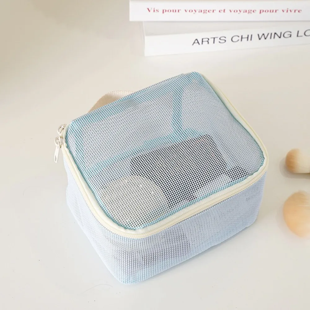 

3Pcs/set Large Capacity Mesh Cosmetic Bag Transparent Zipper Transparent Makeup Pouch Handheld Lightweight Travel Storage Bag