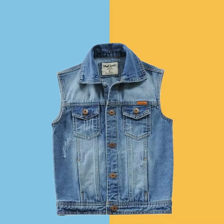 Girls Boys Sleeveless Denim Jacket Europe and America Fashion Children's Hooded Jean Vest Kids Cowboy Waistcoat Outerwear