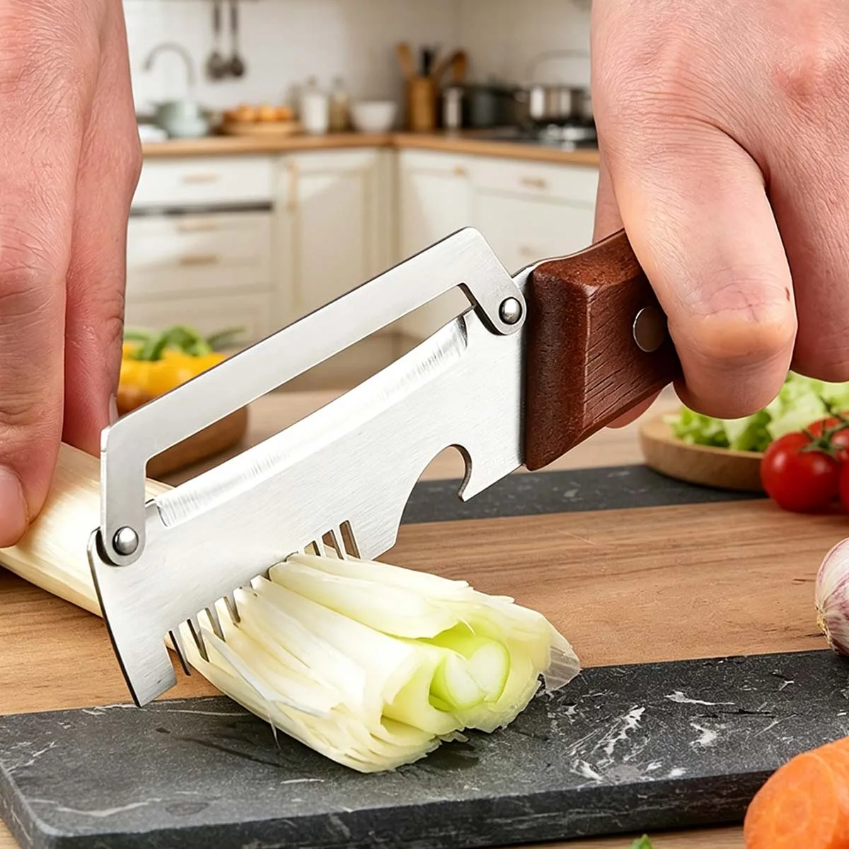 Multifunctional onion shredder for domestic, industrial and commercial use, 3-in-1 grater, peeler, slicer and bottle opener