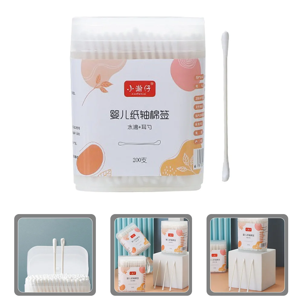 

200 Pcs Cotton Swab Makeup Disposable Ear Wax Cleaning Baby Cleaner Absorbent