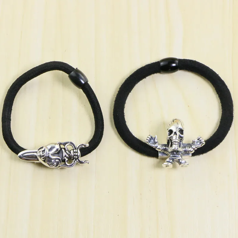 

Playful retro meatball hair accessory 925 sterling silver jewelry skull hair rope Thai silver women's accessory hand rope