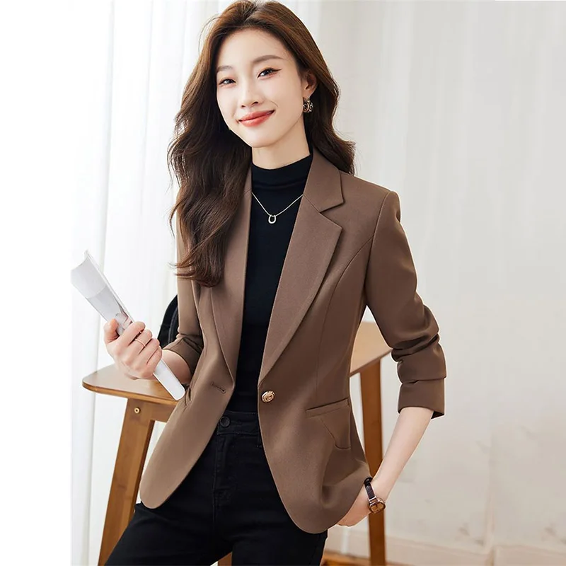 Fashion Beige Suit Jacket Women's Blazer Slim Spring Autumn New Leisure Suit Coat Outerwear Korean Women Receive High Praise