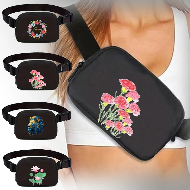 

Men's and women's cross-body bags with printed patterns, nylon material, simple waist bags, sporty cross-back bags