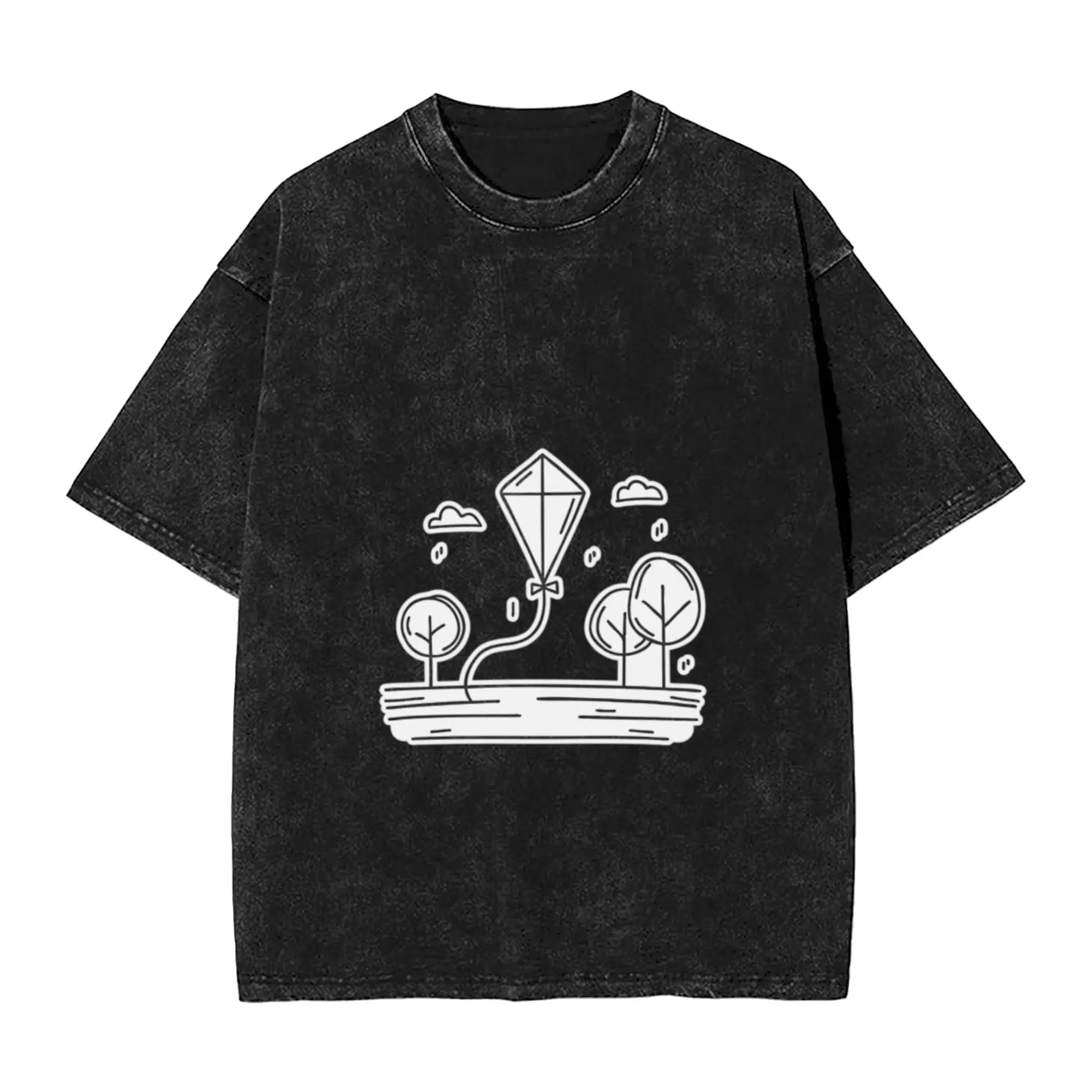 A kite soaring above a grassy field near trees Classic Chic A Vintage Oversized Cotton T-Shirts
