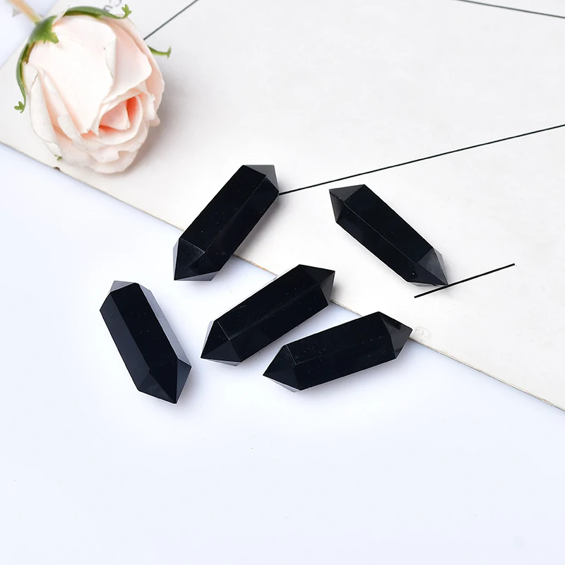 1PC Natural Obsidian Crystal Hexagonal Double Terminated Points Wand Meditation Reiki Healing Stone DIY Mineral Jewelry Gift