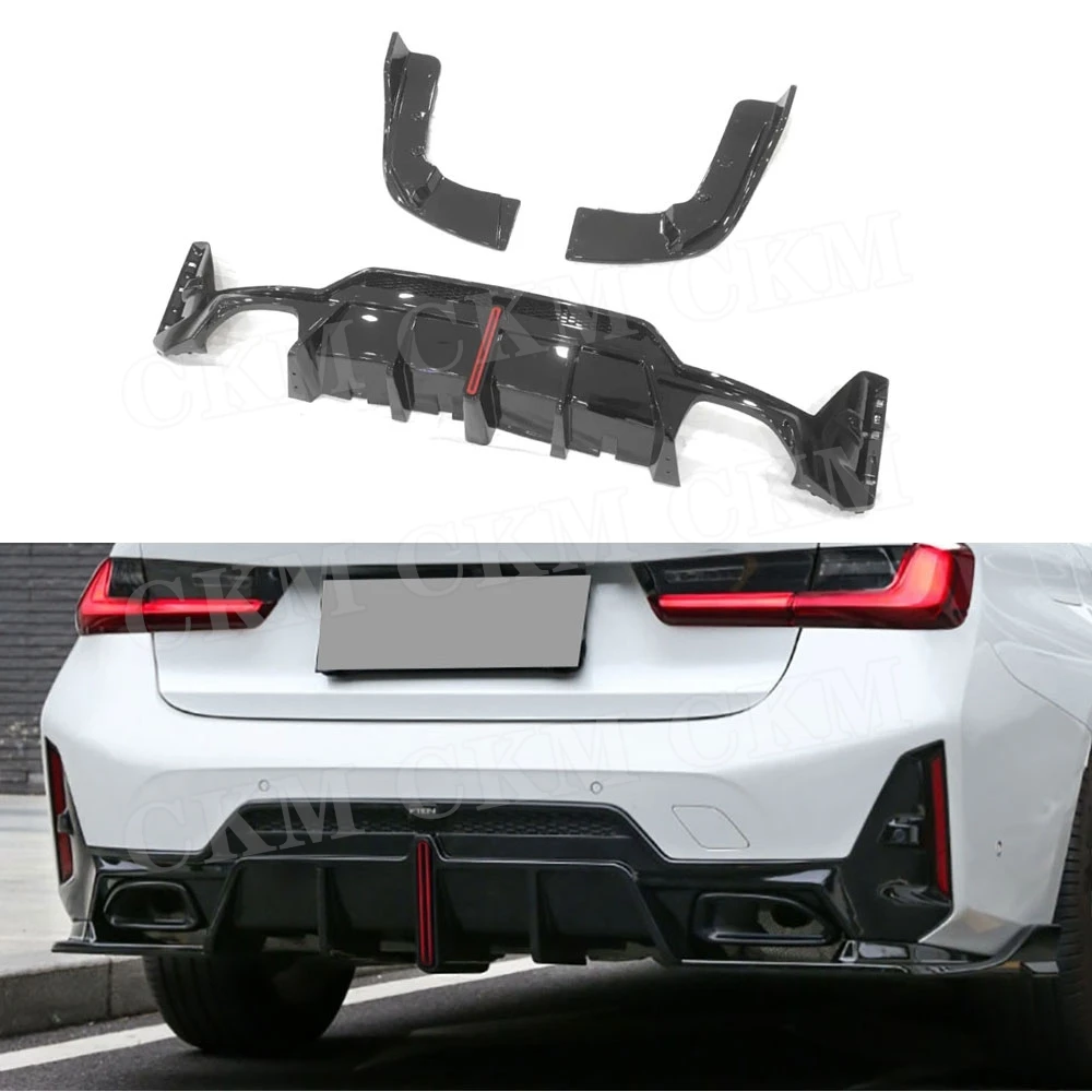 

for BMW 3 Series G20 G28 M Sport 2023+ V Style Rear Bumper Diffuser with LED Side Canards Splitters Accessories ABS Material