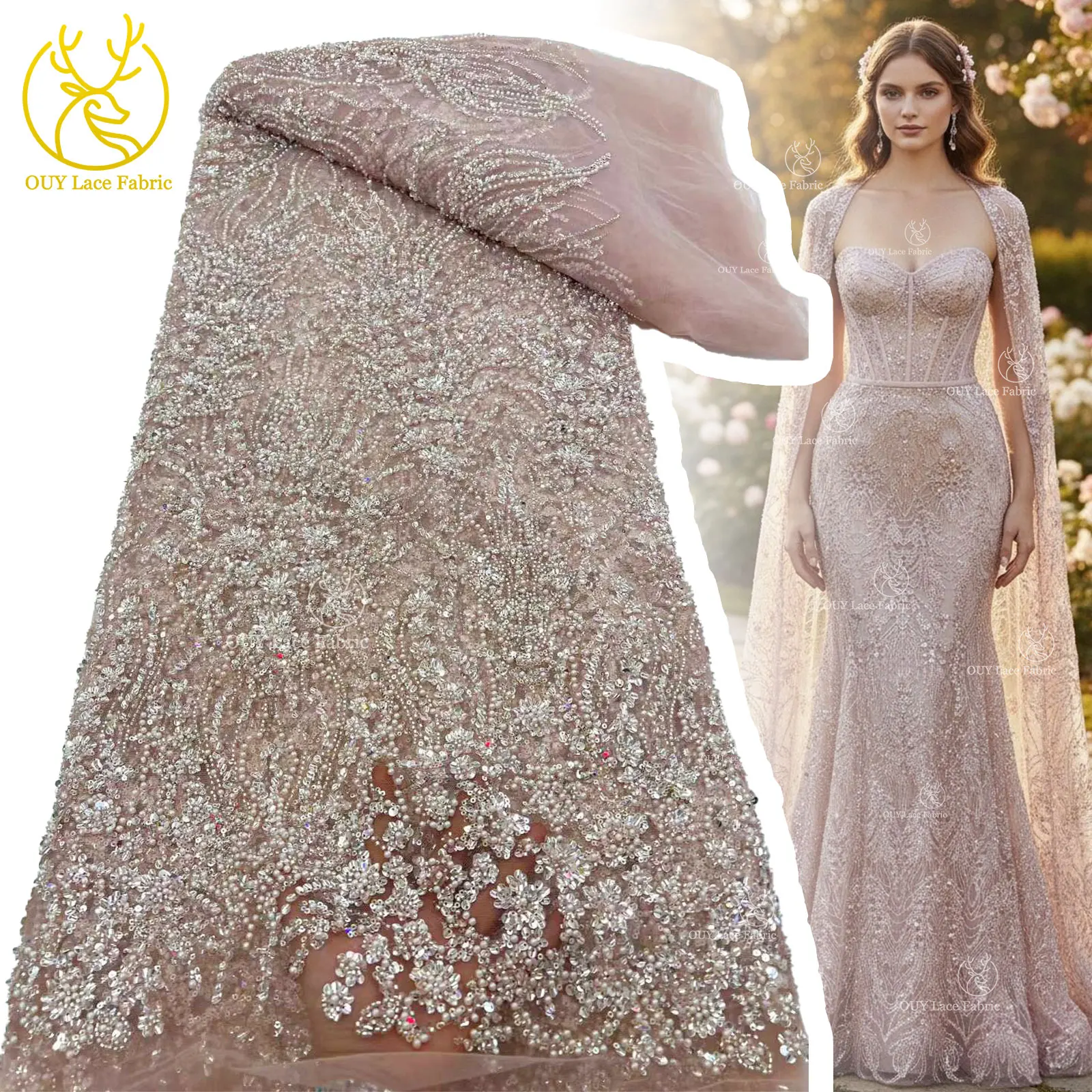 African Beaded Lace Fabric 2026 High-Quality Nigerian Tulle Mesh Sequined Lace Fabric Suitable for Sewing Women's Garments