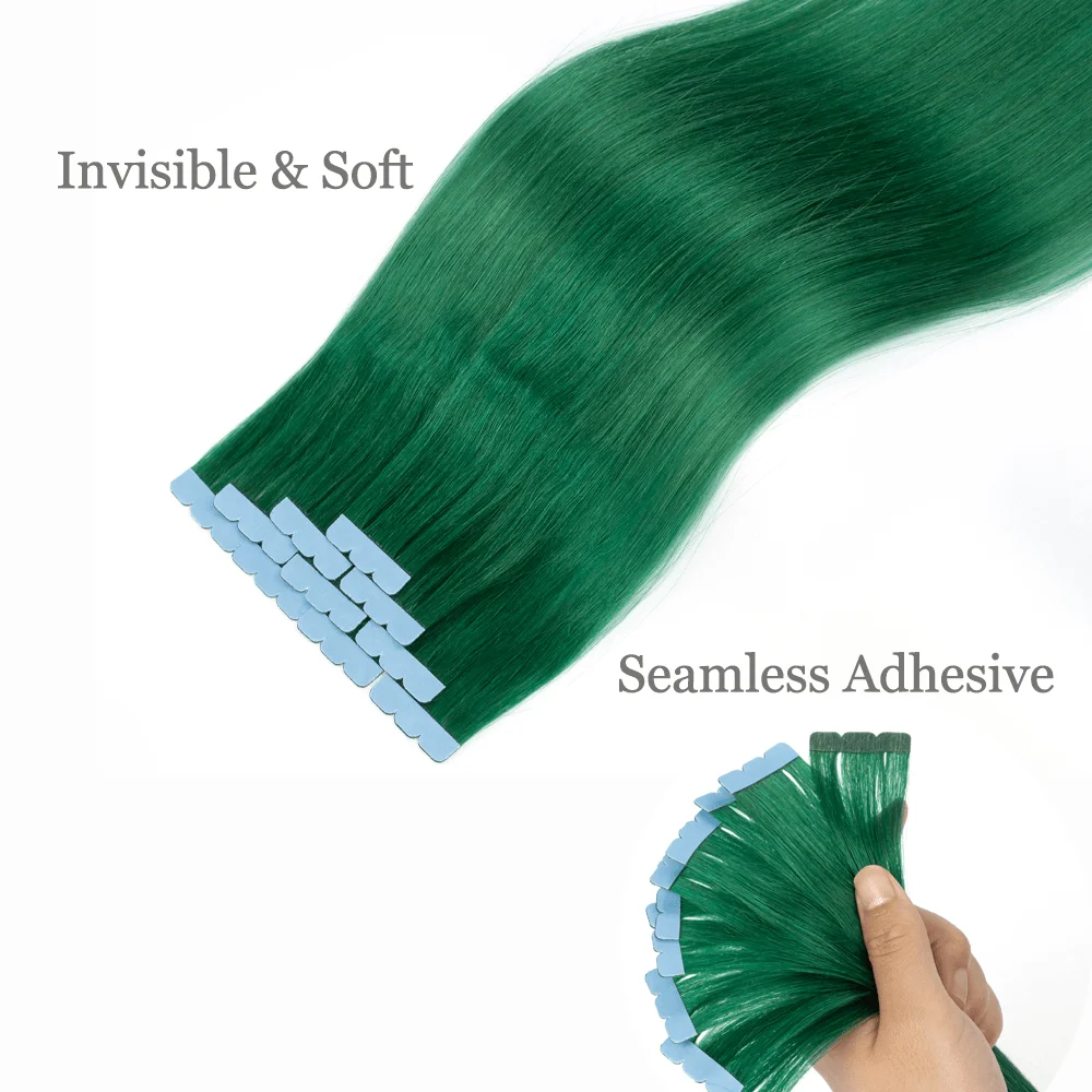 شريط أخضر صغير في وصلات الشعر البشري 12-20 بوصة مايكرو الشريط الشعر سلس لاصق خصلات شعر للحفلات التنكرية #6