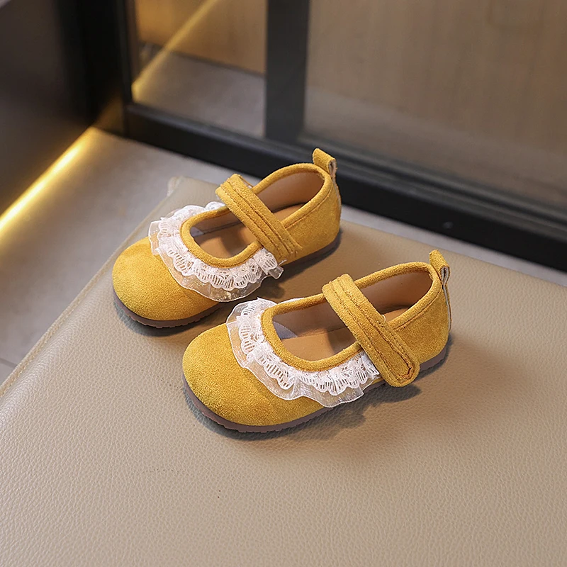 Chaussures en cuir pour filles, Style rétro, pour princesse, décontractées, à la mode, en dentelle plissée, plates, printemps-automne