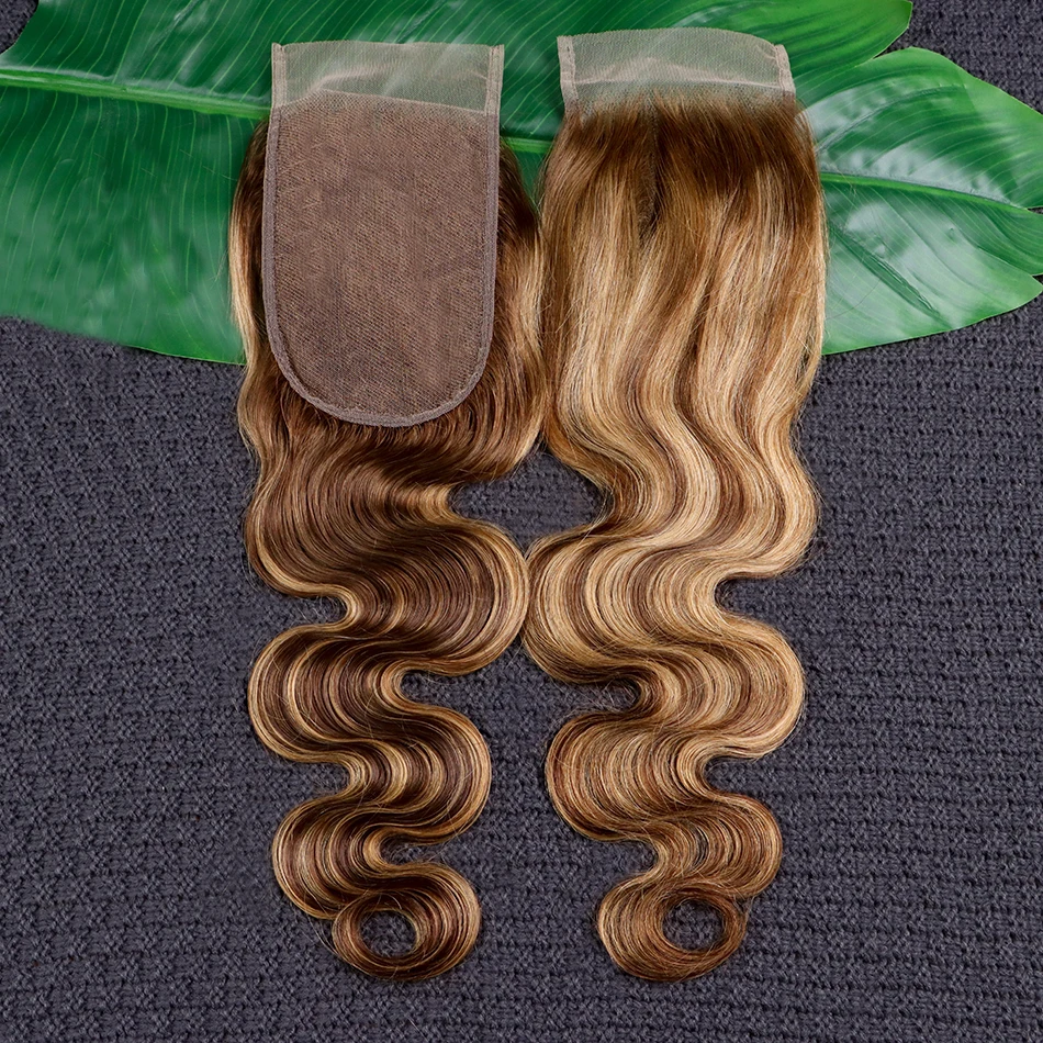 P4/27 Highlight Color 4x6 Lace Closure Body Wave Human Hair Pre-plucked Bleached Knots Invisible Transparent Lace Virgin Hair