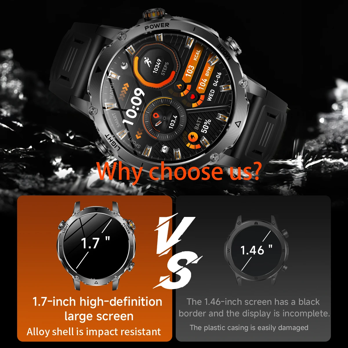 MEVADEN 1,7" Großbildschirm Herren Smartwatch Bluetooth-Anruf Sport-Fitness-Tracker Taschenlampe 1400mAh Gesundheitsmonitor Smartwatch – Detail 5