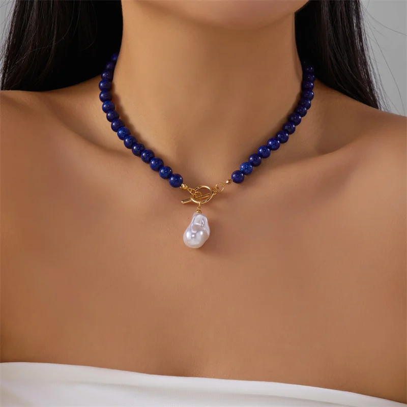 اليدوية البوهيمي غير النظامية سحق الحجر يقلد اللؤلؤ قلادة قلادة روز كوارتز جمشت مطرز قلادة هدية حفلة