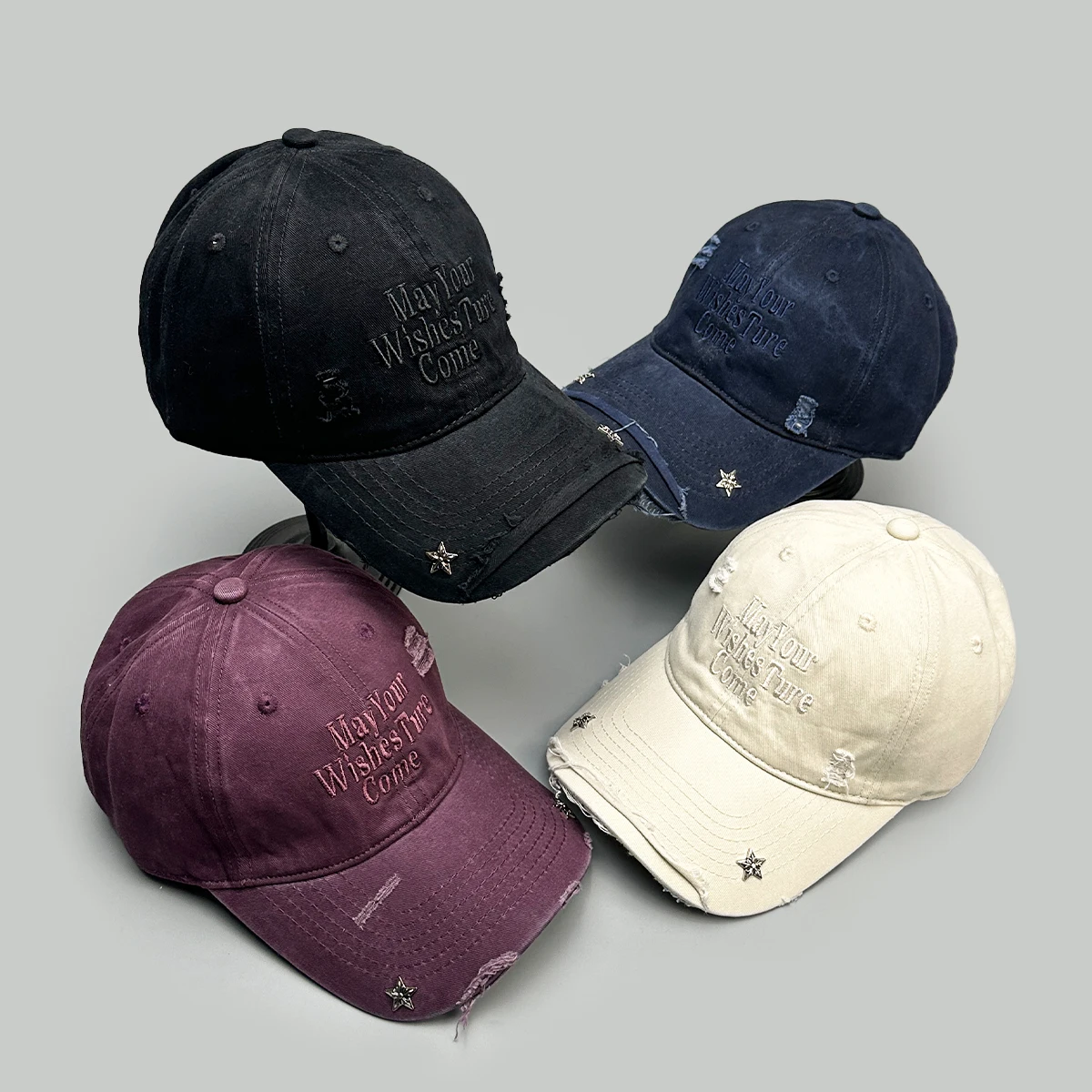 

Korean Retro Rivet Star Embroidered Letters Baseball Hats New Men Women Sunshade Personal Versatile Broken Fashion Peaked Caps