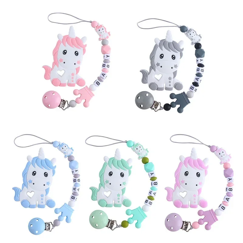 Cadena de chupete con nombre personalizado para mordedor de bebé, soporte de Clips de silicona para recién nacidos, accesorios de juguetes para la dentición del bebé