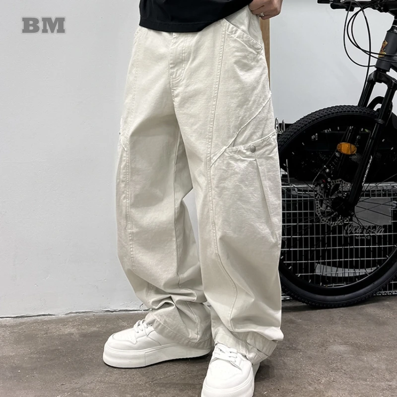 

American Vintage Cargo Pants Men Multiple Pockets Loose Fit Straight Leg 100% Cotton High Quality Casual Trendy Couple Trousers