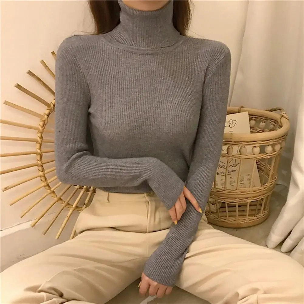 

Women Autumn Winter Turtleneck Sweater Vintage Harajuku Pullover Korean Solid Basic Knit Tops Slim Elastic Elegant Chic Pullover