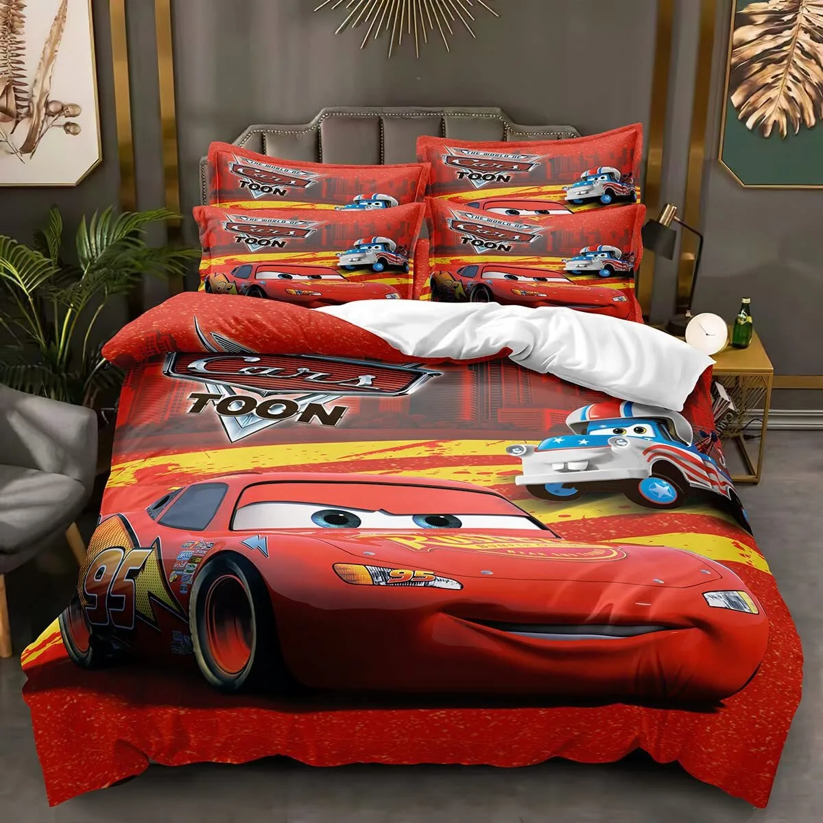 95 Rote Auto-Bettbezüge, Kissenbezüge, Auto-Bettwäsche-Set für Erwachsene, Jungen, Mädchen, Schlafzimmerdekoration, Kindergeschenk, Einzelbett, Doppelbett, große Größe ﻿ – Detail 4
