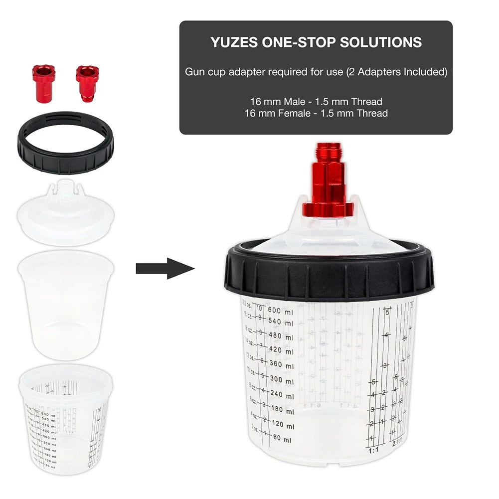 ABKO-600ml كوب الطلاء القابل للتصرف مع موصل البخاخ كوب الطلاء خلط كوب نوع H/O كوب سريع الرش 16X1.5 مللي متر داخلي