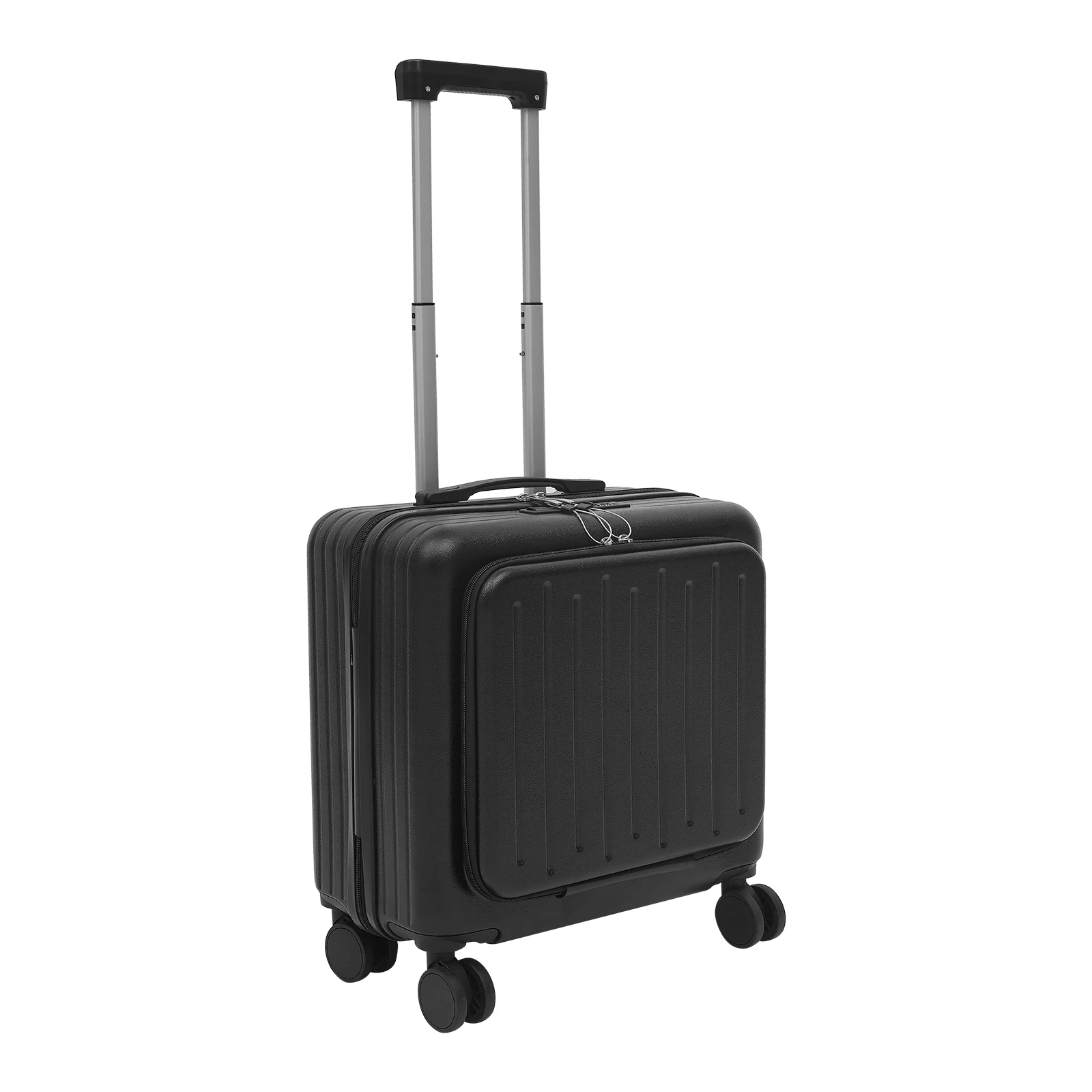 Schwarzer, 18-Zoll-Hartschalenkoffer mit Laptopfach, Rollkoffer, Hartschalen-Handgepäckkoffer