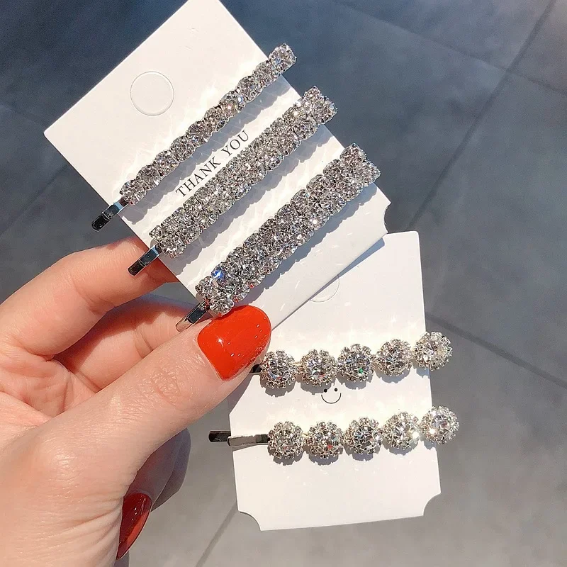 3/4 Uds. Pinzas para el cabello de Metal con diamantes de imitación brillantes para mujer, horquillas de Color dorado y plateado a la moda, horquillas para niñas, accesorios para el cabello joyería