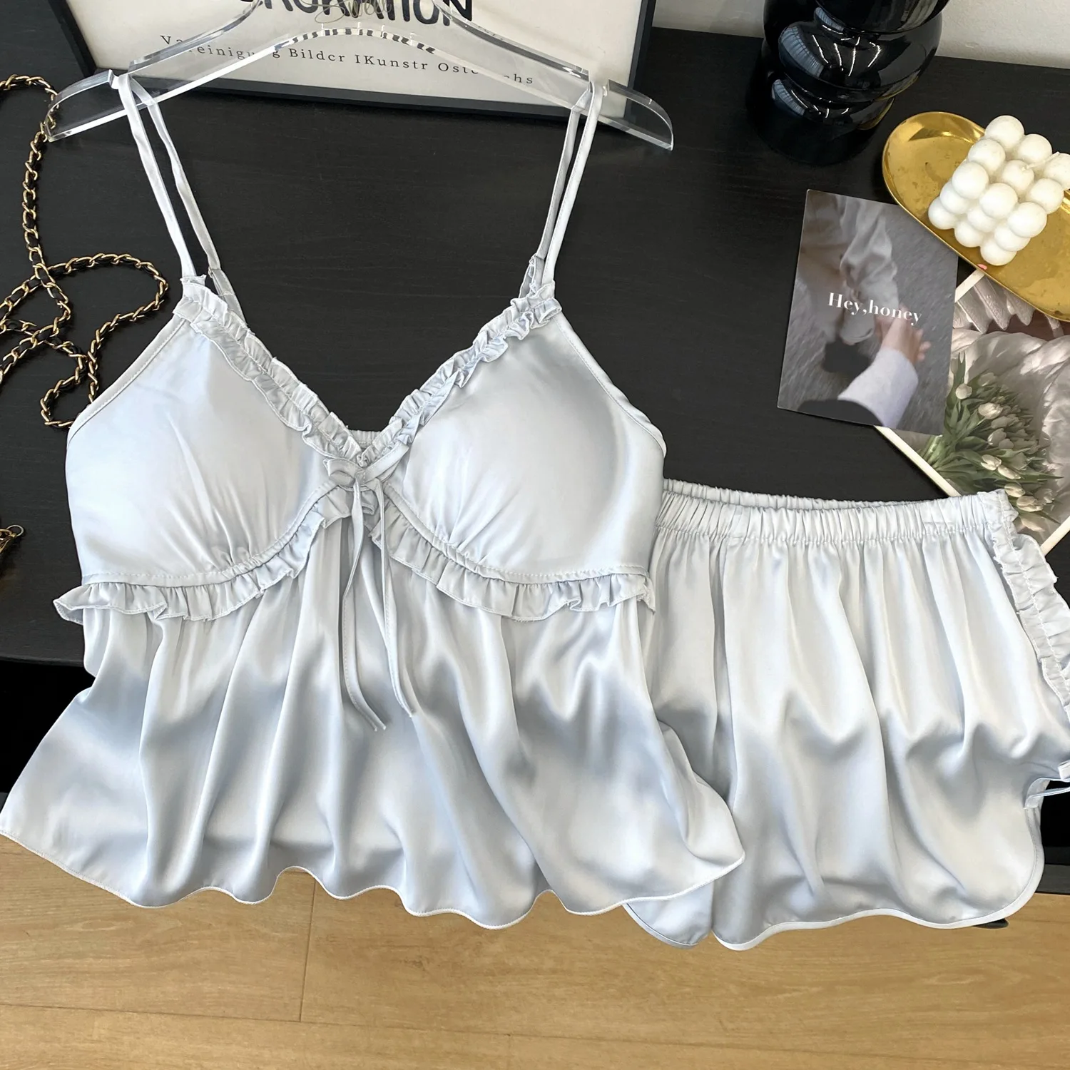 

Summer Cami&shorts Pijamas Sleep Set Lace Sleepwear Nightwear Rayon Women 2Pcs Pajamas Suit Sexy Sleeveless Pyjamas Lingerie