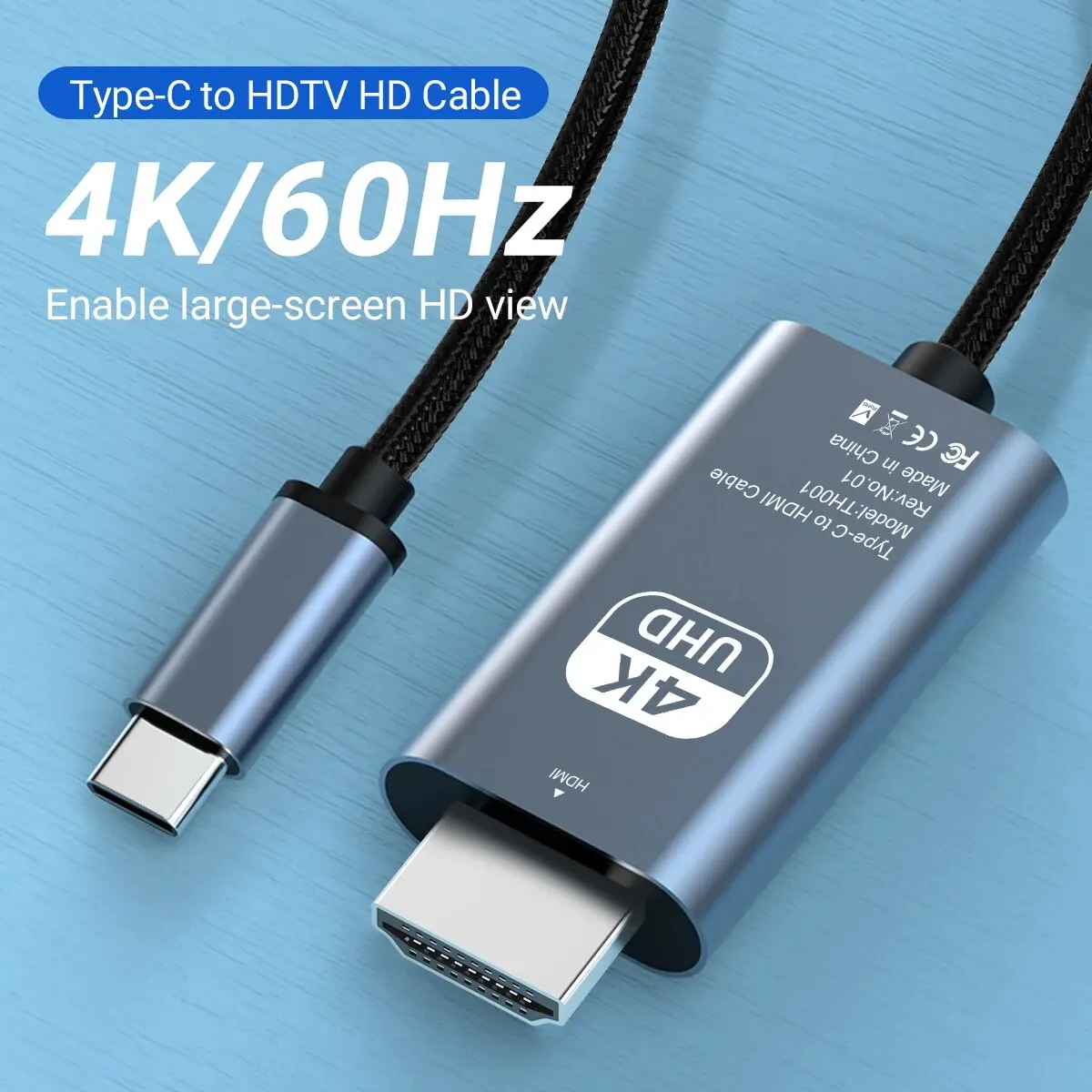 USB C to HDTV Cable for Home Office 6.6FT 4K@60Hz USB Type C to HDMI Cable Thunderbolt 4/3 Compatible with iPhone 15 Pro/Max Mac