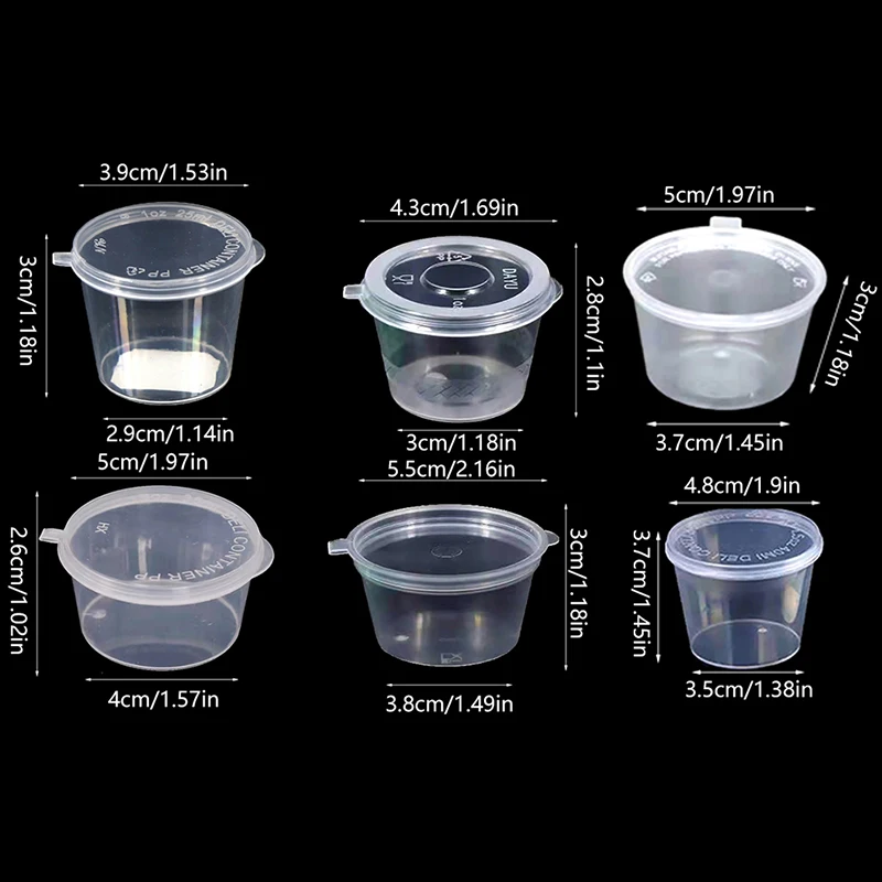 100Pcs Mini Plastic Packing Box 20-40ML Disposable Sauce Cup Round Clear Food Condiments Storage Container Box Kitchen Organizer