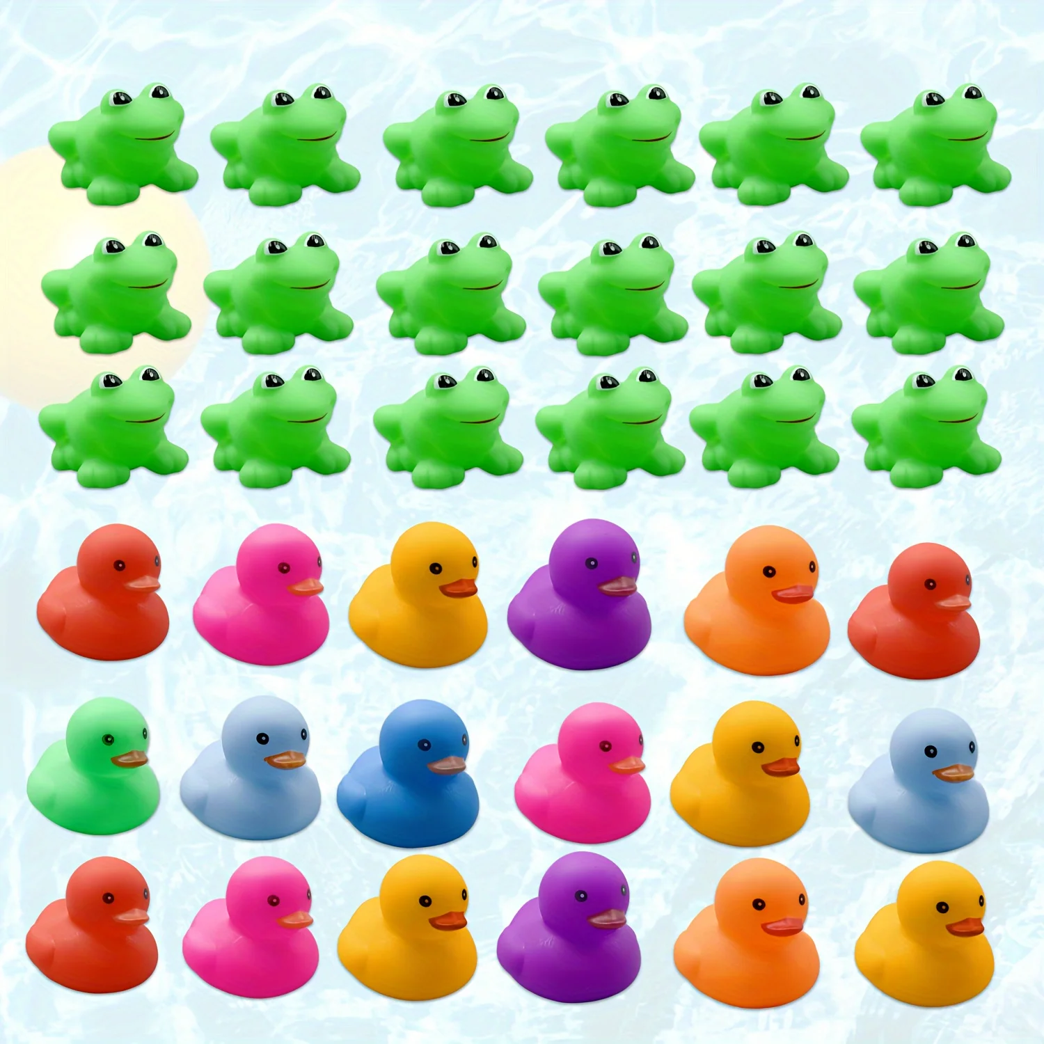 36 Pcs Rubber Frogs+Multicolor Mini Rubber Duckies,Shower Swimming Bathtub Toys