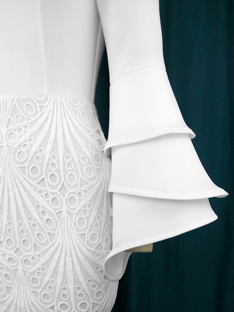 White Lace Dresses for Women High Neck Long Flare Sleeve Empire Evening Party Gowns Wedding Guest Cokctial Outfits Autumn 2023