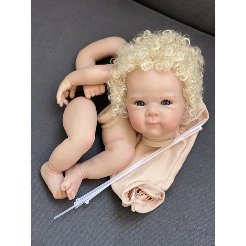

19inch Already Painted Reborn Doll Kit Awake Bettie with Curly Hair Lifelike Baby Unfinished Doll Parts DIY Toys Kit Bebe Reborn