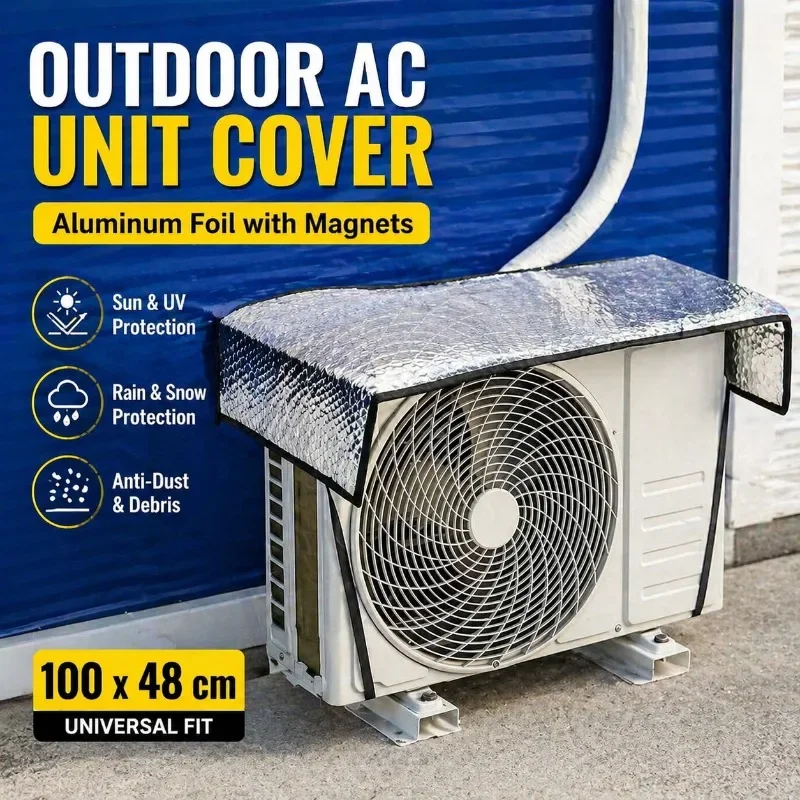 Outdoor AC Unit Aluminum Foil Cover with Magnets, 100x48cm Dust Rain Snow UV Sun Protection