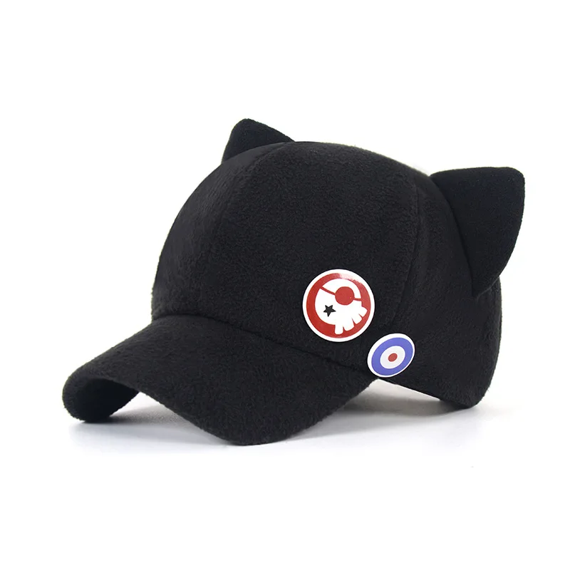 Cute Cat Ear EVA Asuka Shikinami Polar Fleece Hat Peak Baseball Cap Cosplay Accessories Hats Adjustable Caps