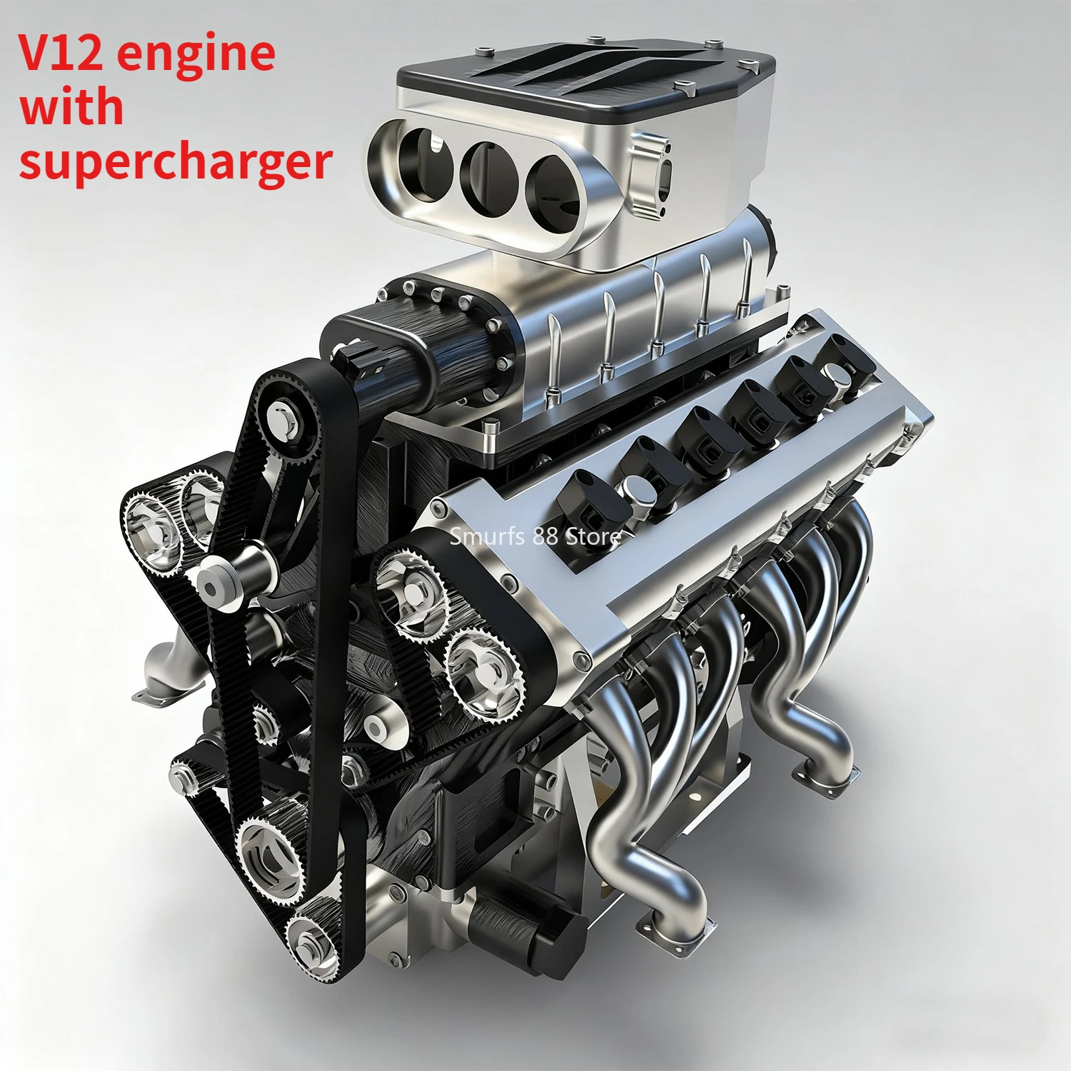 GS V12 Engine Model with Supercharger 72CC Metal Four-stroke Internal Combustion Engine Model Four-valve Water Cooled Model Toy