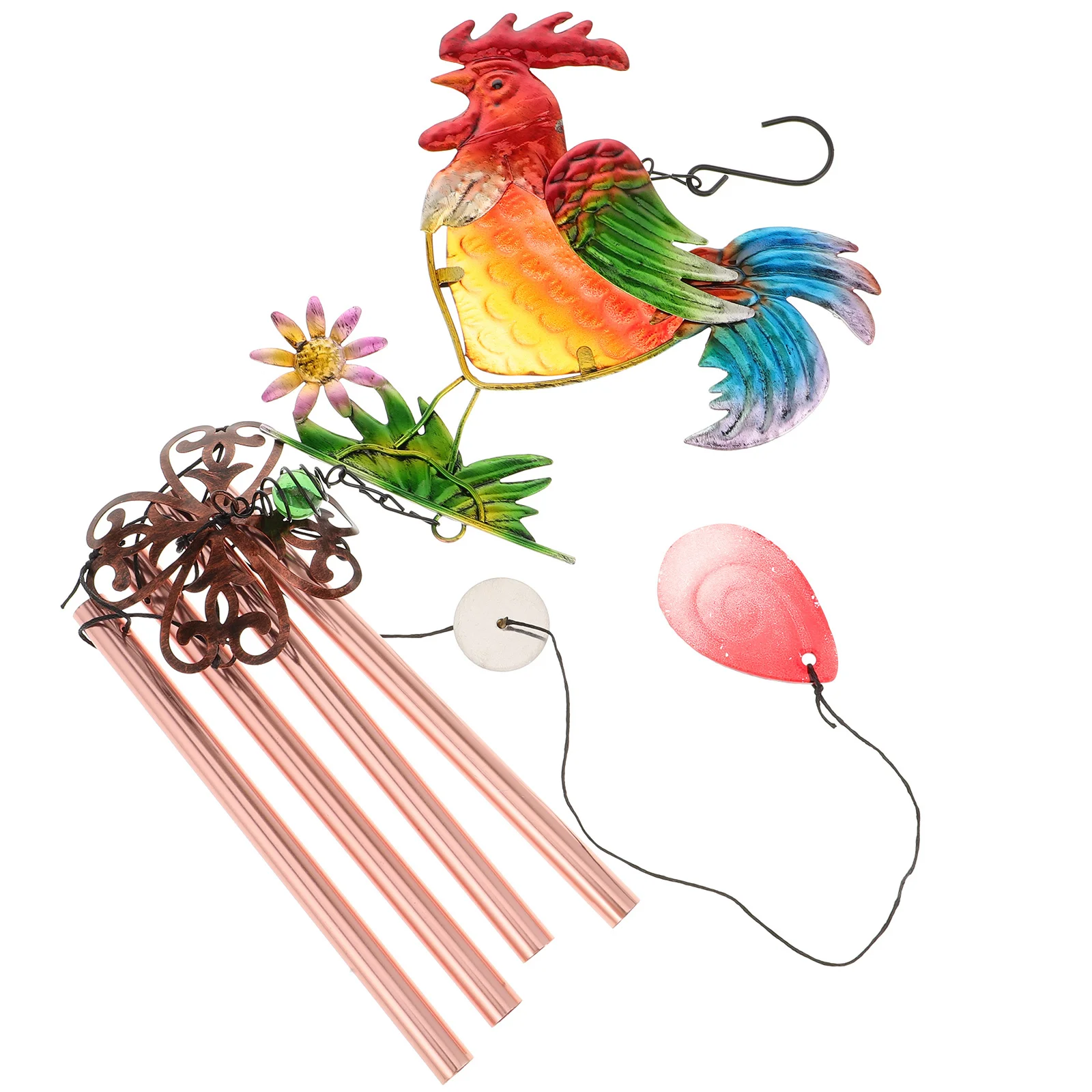 

Iron Rooster Wind Chime Hanging Wind Bell Assorted Colors Garden Decoration Metal Tubes Clear Sound Home Patio Yard Gift