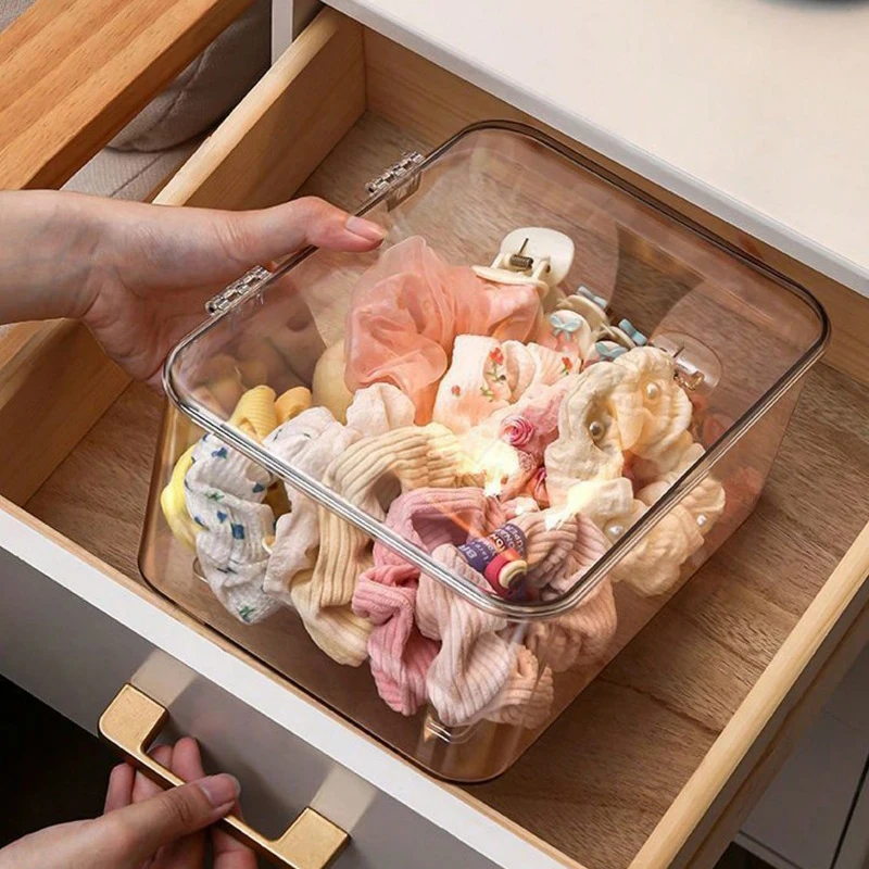 1pc Schmuck Lagerung Box Flip-Top Transparent Staub-Proof Box Geeignet Für Haar Clips Stirnbänder Elastische Bands Desktop-Organizer – Detail 2