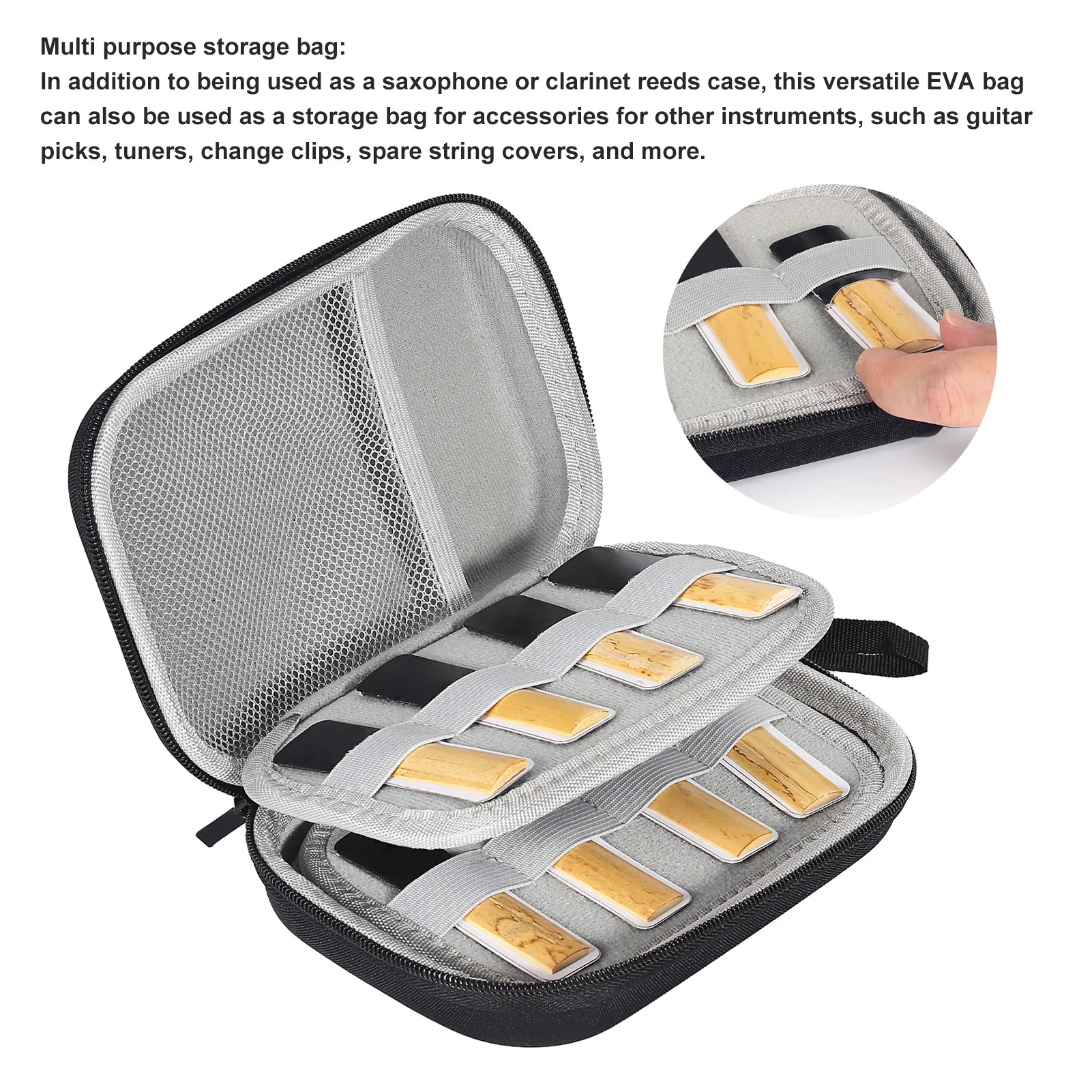 Reeds Case Reeds Carrying Case Waterproof Capacity EVA Reeds Storage Box for Saxophone Clarinet Reeds Carrying Case