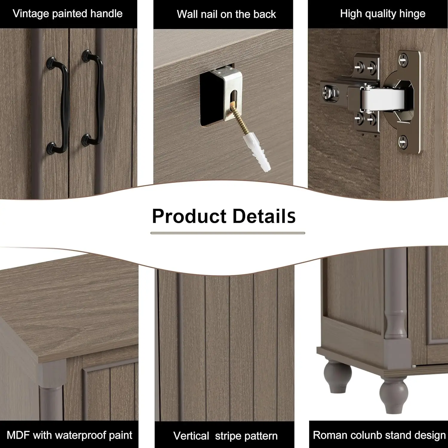 62인치 브라운 커피 바 캐비닛(수납장 포함), 주방, 식당, 거실용 4도어 사이드보드