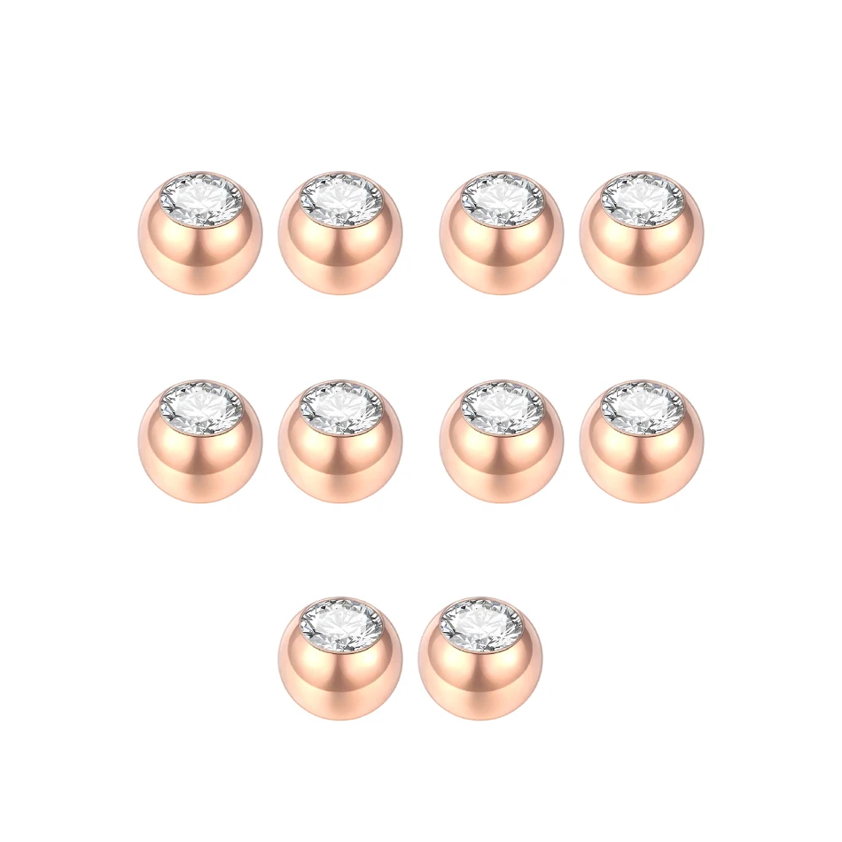 10Pcs Steel Piercing Balls CZ Gem Labret Tongue Ear Belly Eyebrow Piercing Replacement Attachment 16G 14G DIY Body Jewelry