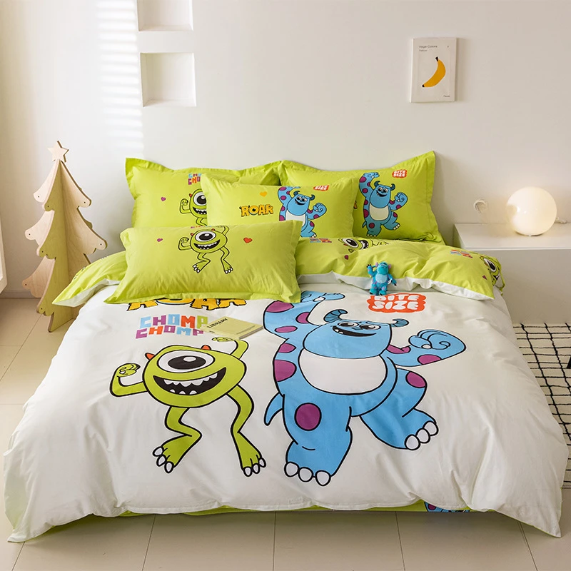 

Four piece set of pure cotton bed sheets, duvet covers, bed sheets, student dormitory cartoon children's bedding, three piece se