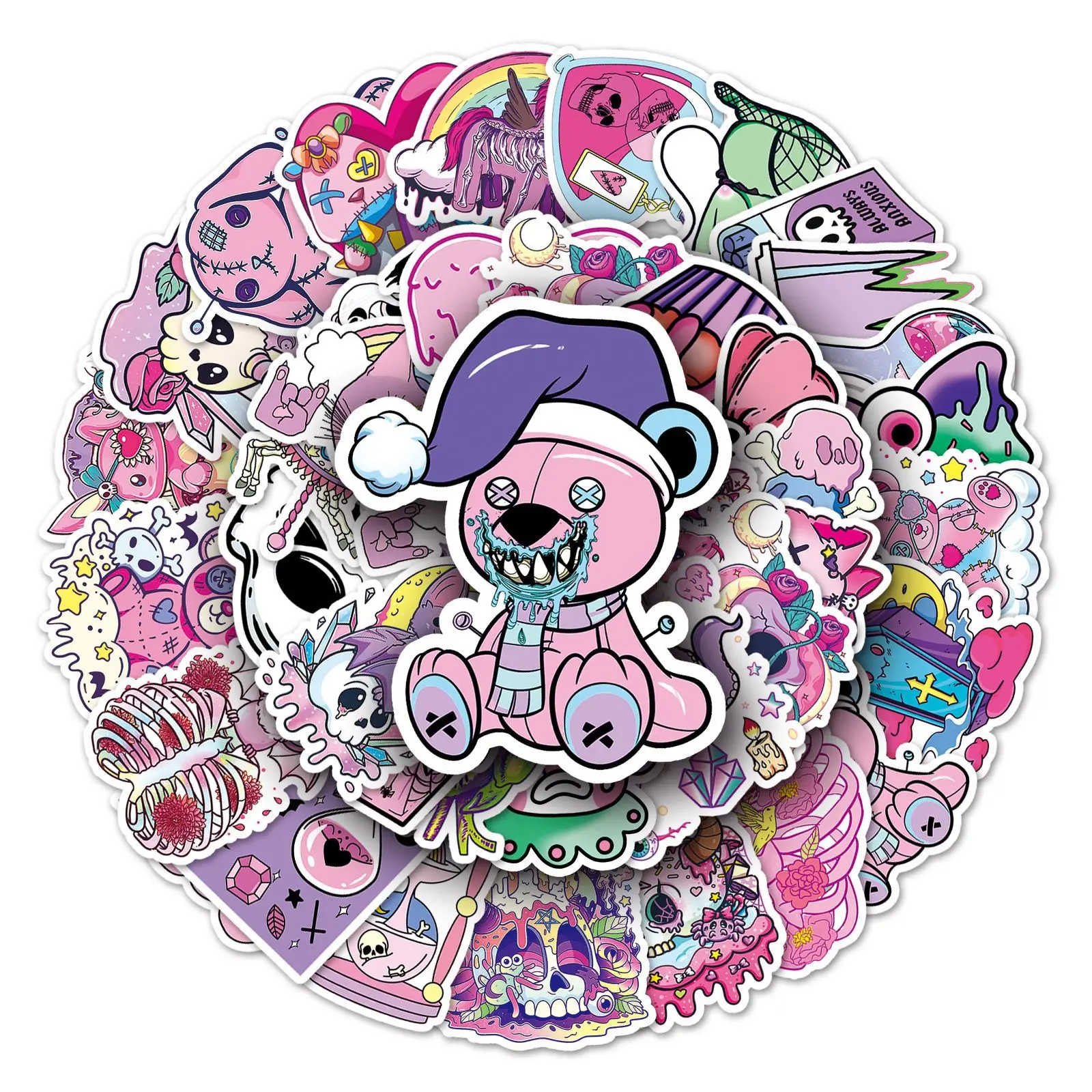 50 pezzi carino gotico teschio di Halloween adesivi magici laptop fai da te bagagli skateboard graffiti decalcomanie adesivo per giocattoli per bambini