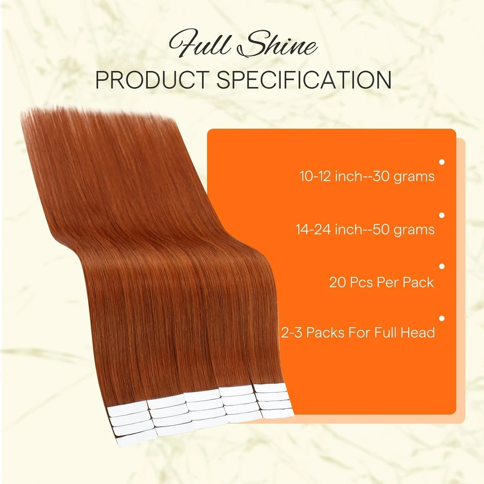 [Nuevo Color] Full Shine Extensiones de Cabello con Cinta de Cabello Humano Brasileño Remy Liso, 20 Piezas 50G para Mujeres 3