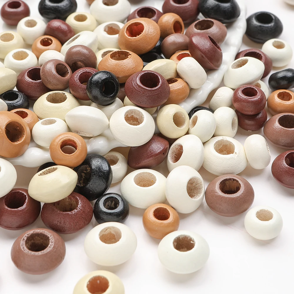 30/50pcs Mixed Color Large Hole Flat Round Wooden Beads Abacus Shape Wood Beads for DIY Bracelet Keychain Jewelry Making Supply