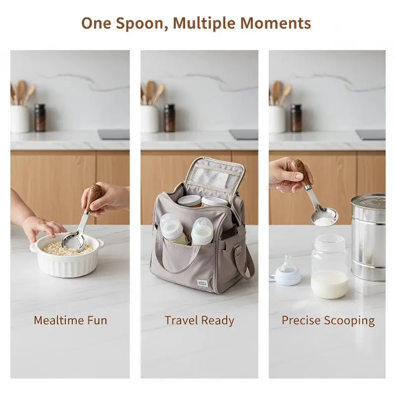 Stainless Steel Short Handle Soup Spoon Cute Panda Pattern Non-slip Handle Lightweight Utensil for Travel Office Lunch Use