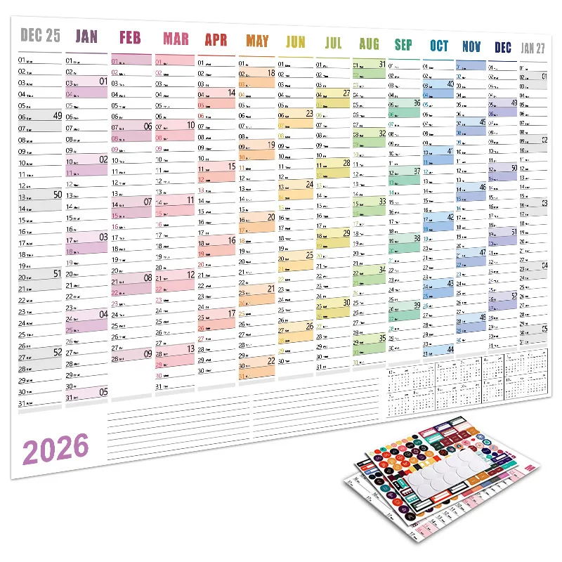 Calendar Wall 2026 New Yearly Daily Schedule Planner Sheet Paper 365 Day Plan Annual Hanging Planning Weekly Agenda Pad Month 12