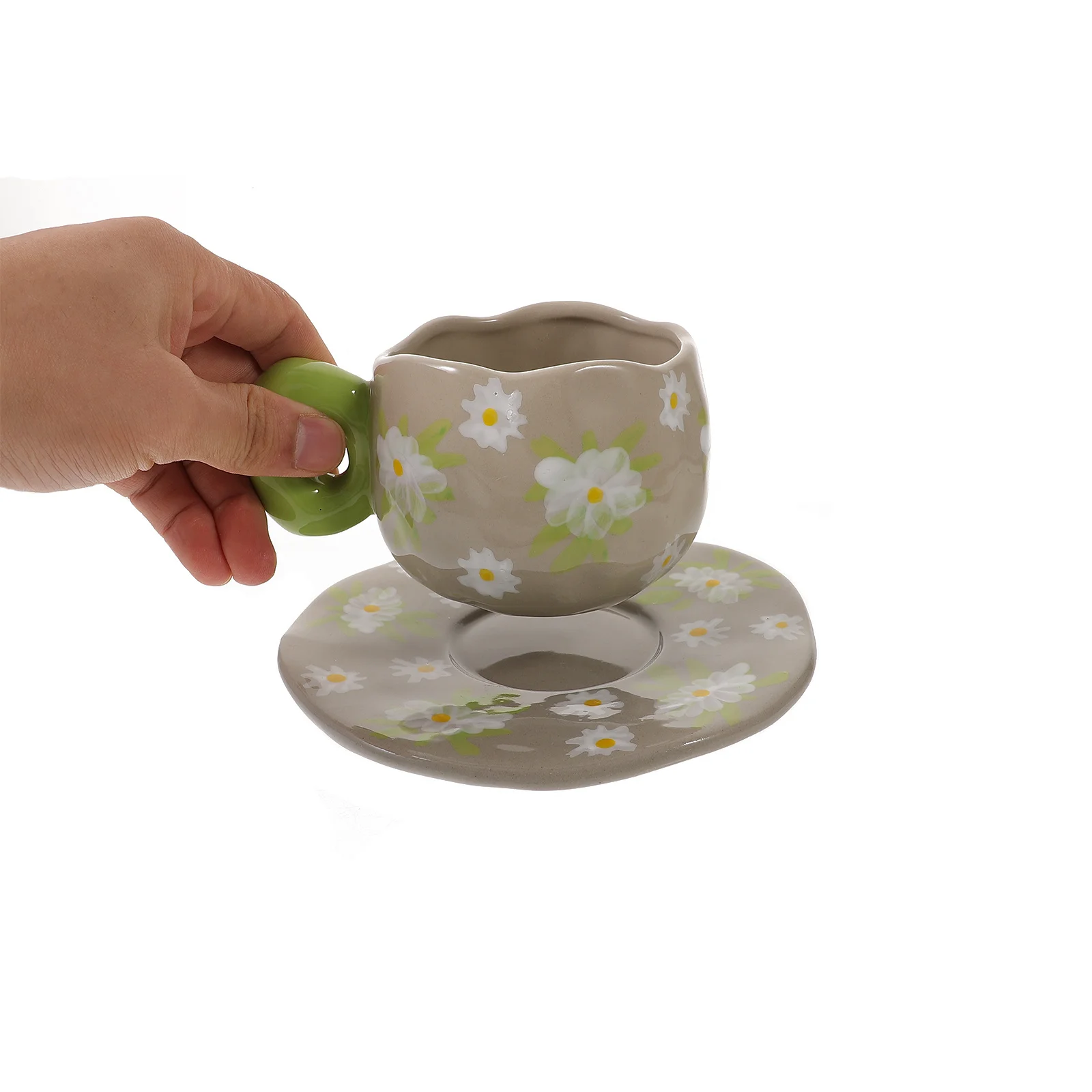 

1Set French Vintage Ceramic Coffee Mug with Saucer Smooth Milk Tea Cup Home Office Use Ceramic Coffee Mug