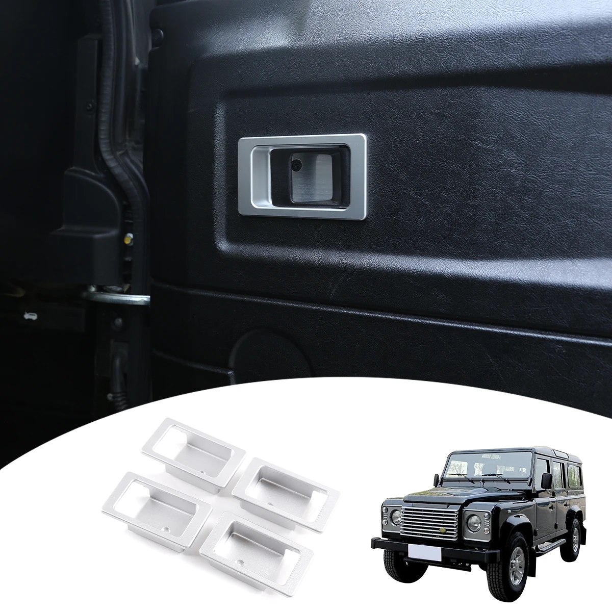

Aluminum Alloy Silver Car Inner Door Bowl Decoration Cover For Land Rover Defender 90 110 130 2004-2018 Car Replacement Parts