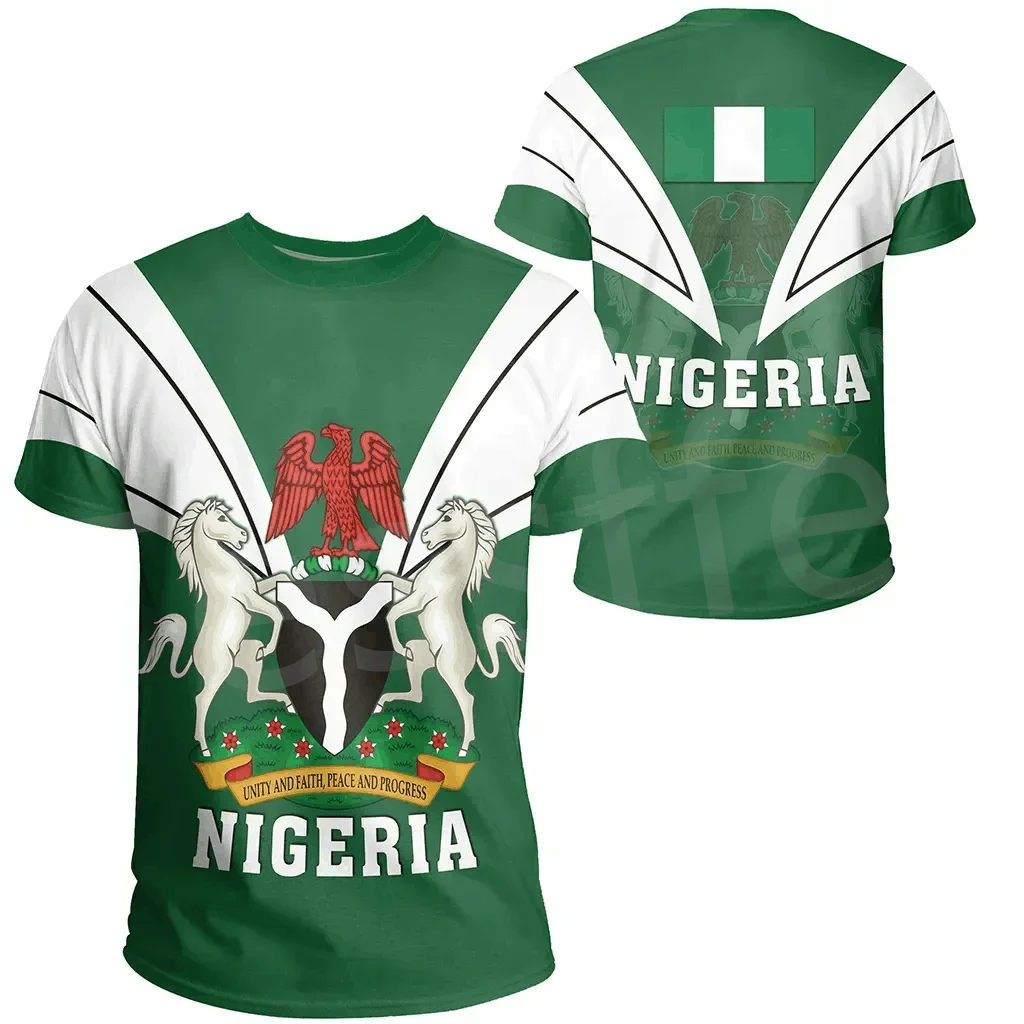 Tessffel Black History Africa County Nigeria Flag Tribe Tattoo 3DPrint Men/Women Summer Unisex Casual Short Sleeves T-Shirts X1